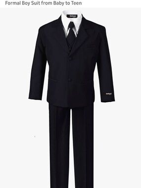 Classic Boys Black Formal Suit Set with Vest and Tie